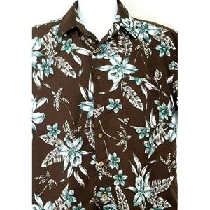 Milano Bay Mens Hawaiian Shirt M Brown Blue Aloha Short Sleeve Button